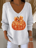 Load image into Gallery viewer, Women's Halloween/Fall Printed V-neck Sweater