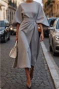 Load image into Gallery viewer, "Plus size woman wearing light gray Batwing Dress - Chic Bundle"