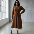 Load image into Gallery viewer, Black plus-sized model in brown mink fleece dress
