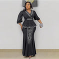 Load image into Gallery viewer, Plus Size Women's Fashion Heavy Embroidery Hot Drilling Top Fishtail Skirt Two-piece Suit