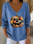 Load image into Gallery viewer, Women's Halloween/Fall Printed V-neck Sweater