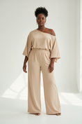 Load image into Gallery viewer, Plus Size One-Shoulder Top and Wide Leg Pants Set