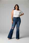 Load image into Gallery viewer, Full Size Distressed Raw Hem Flare Jeans Plus Size