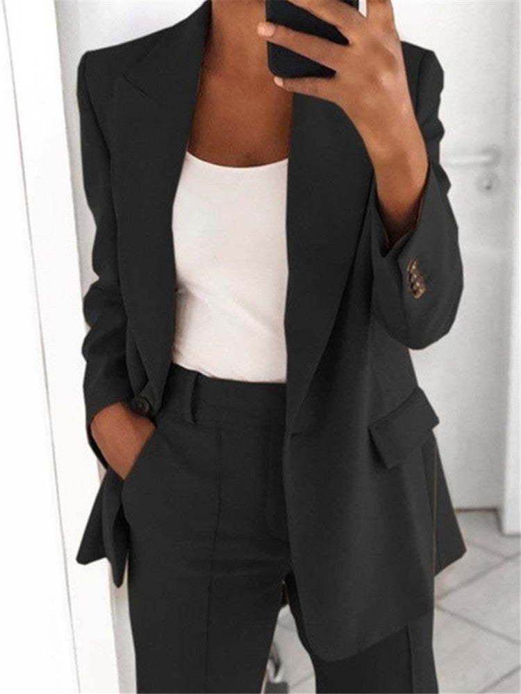 Casual Suit with Slim-fit Pocket Pants/Trousers For Women