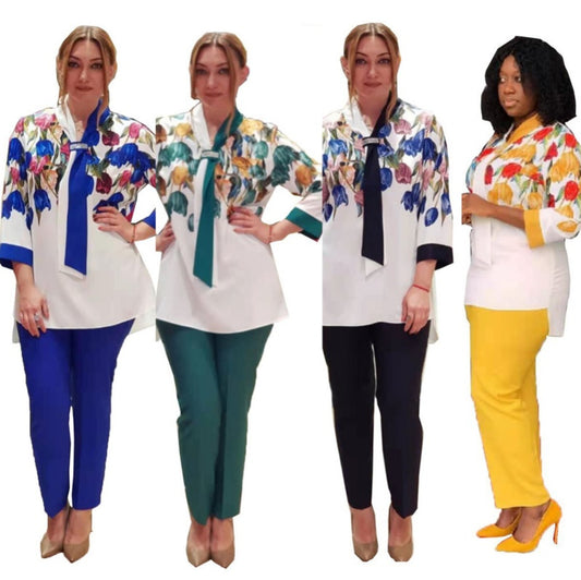 Cross Scarf Print Plus Size Suit