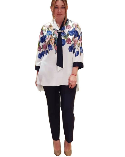 Cross Scarf Print Plus Size Suit