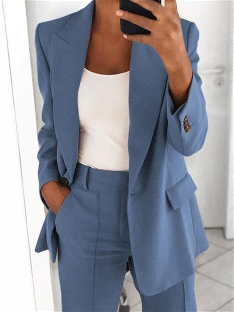 Casual Suit with Slim-fit Pocket Pants/Trousers For Women