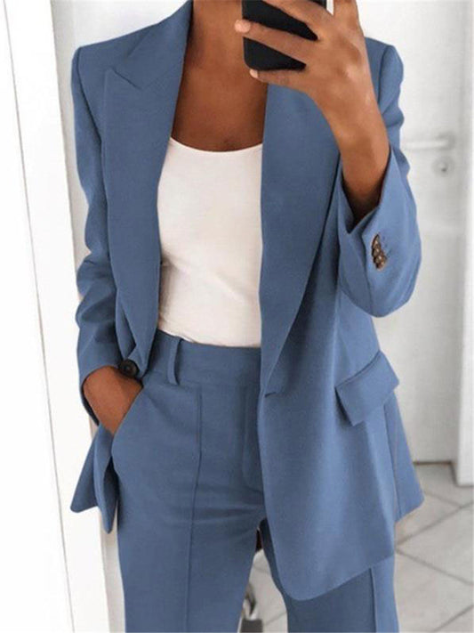Casual Suit with Slim-fit Pocket Pants/Trousers For Women