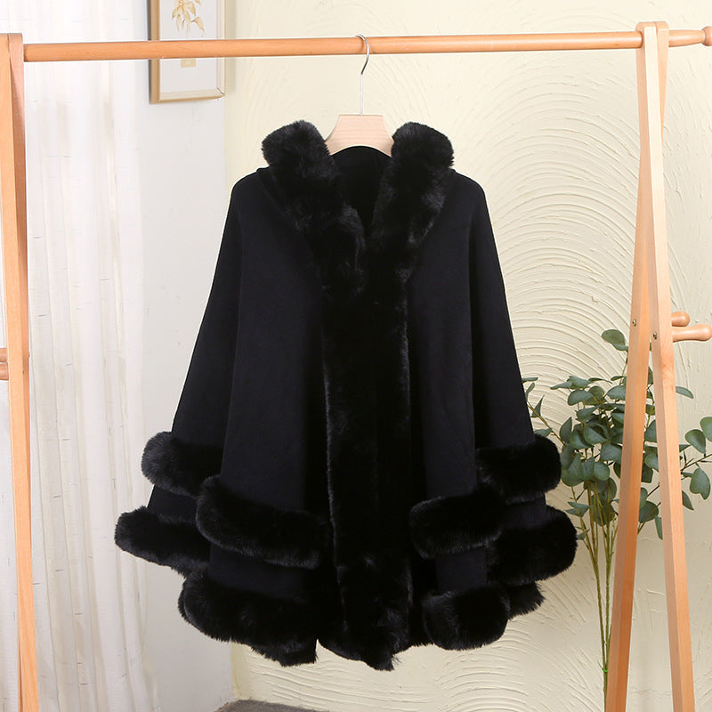 Fur Collar Shawl and Fleece-lined Coat