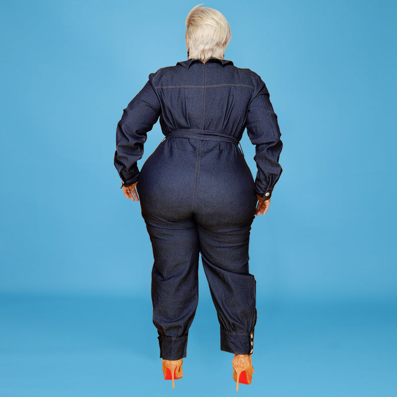 Plus Size Denim Romper Jumpsuit - Casual Chic