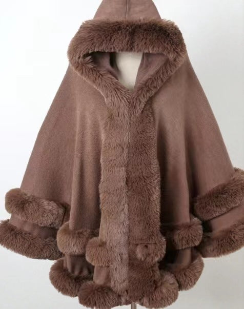 Fur Collar Shawl and Fleece-lined Coat