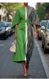 "Plus size woman wearing green and black Batwing Dress  - Chic Bundle"