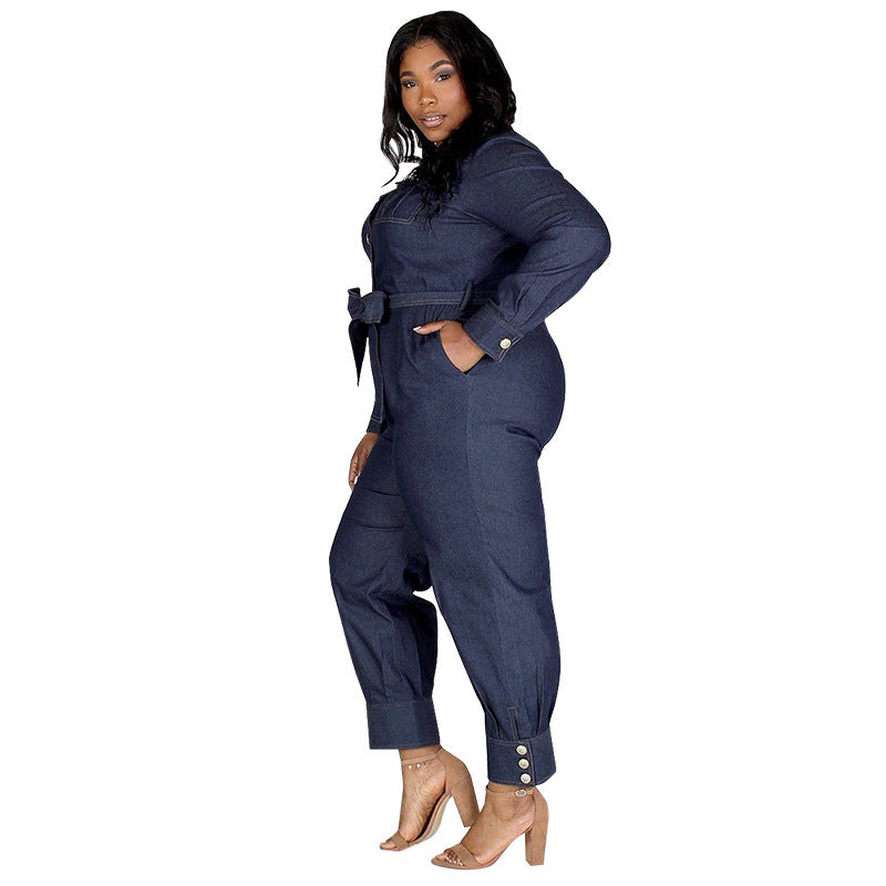 Plus Size Denim Romper Jumpsuit - Casual Chic