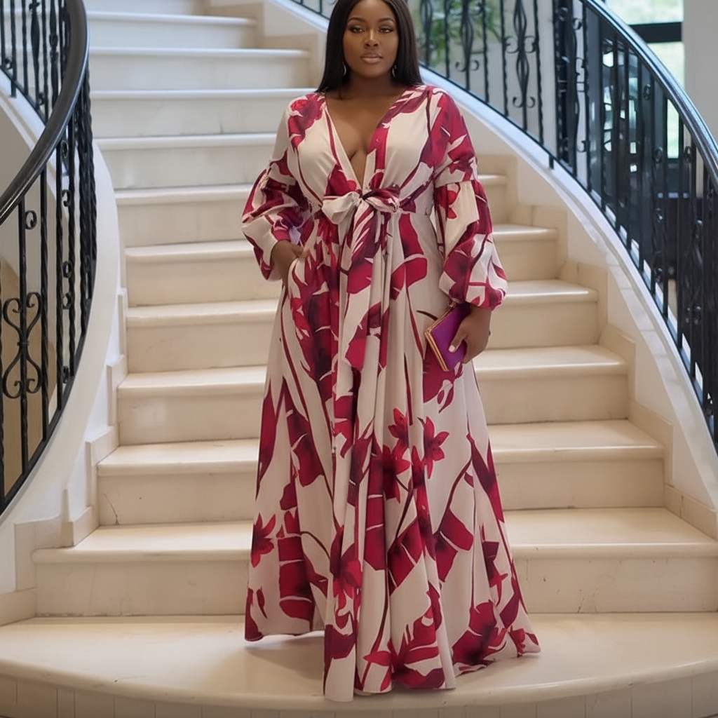 African-American plus-sized model in fashion lace dress
