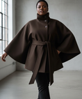Load image into Gallery viewer, African-American plus-sized model in winter high neck batwing sleeve coat
