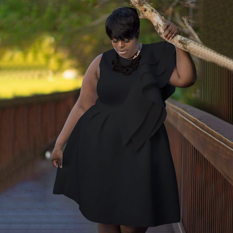 Round Neck A-line Large Hem Dress