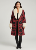 Load image into Gallery viewer, Heavier plus-sized Asian model in red rose woolen overcoat
