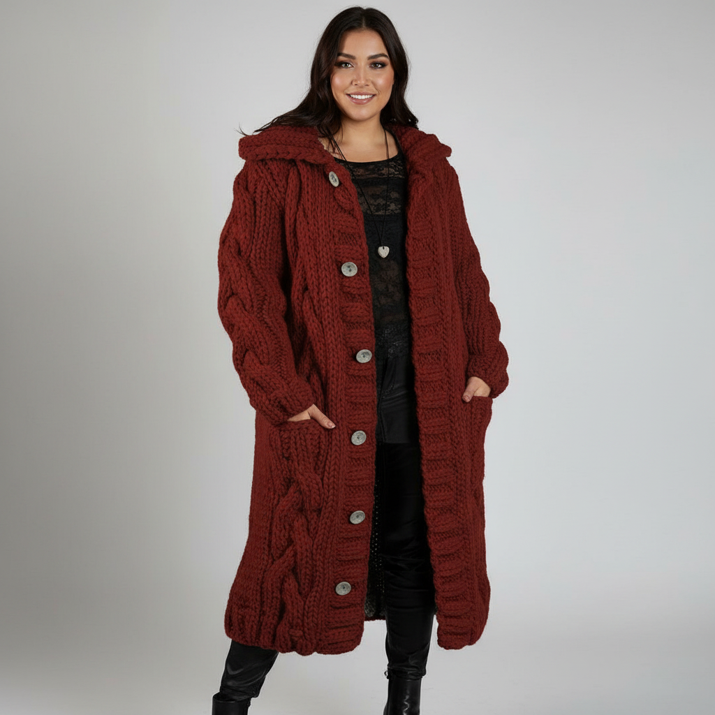Plus-size model wearing cardigan