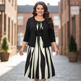 Load image into Gallery viewer, Plus-sized model in black geometric print
