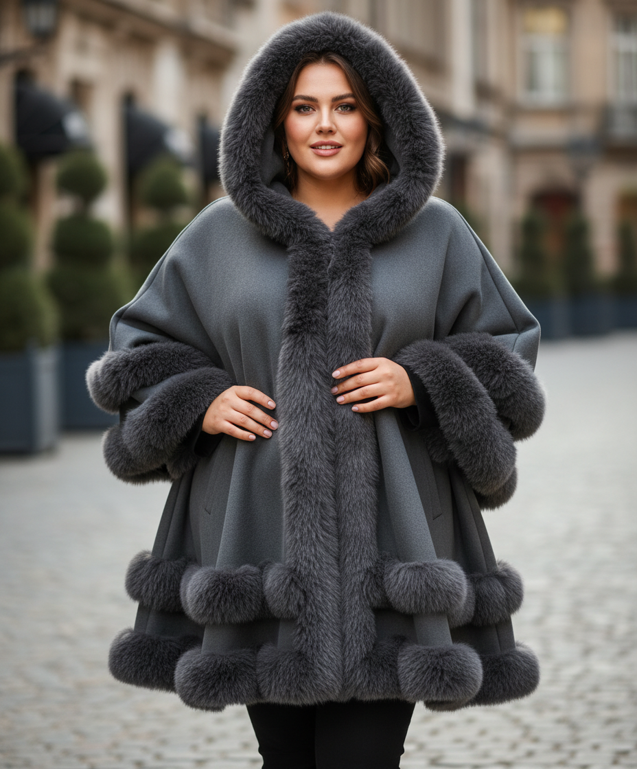 Fur Collar Shawl and Fleece-lined Coat